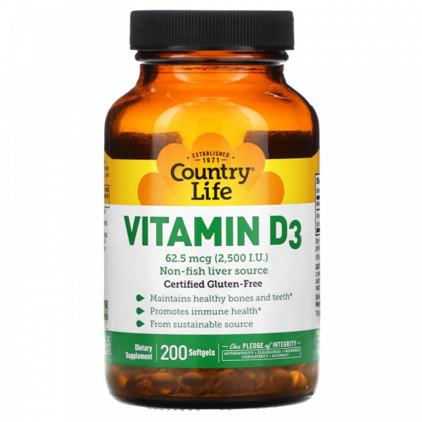Country Life Vitamin D3 2500, 200 капс