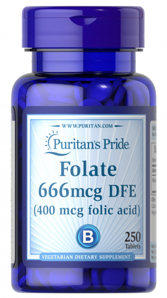 Puritan's Pride Folic Acid 400 мкг, 250 таб